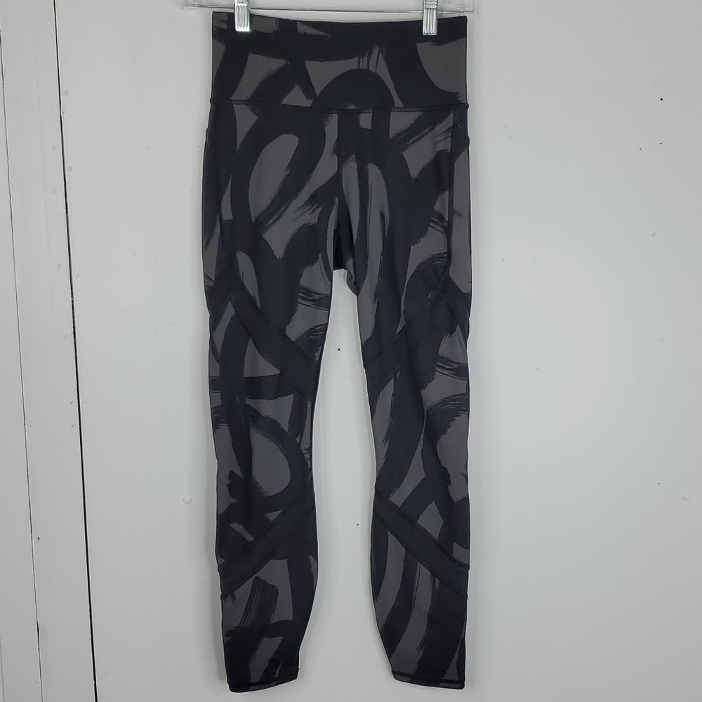 Athleta Tenacity Tights Paint Brush Print High Rise Black Gray WOmens S 7/8